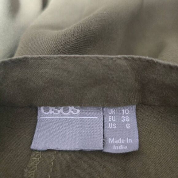 asos Olive Green Pleated Button Midi Skirt - Picture 3 of 4